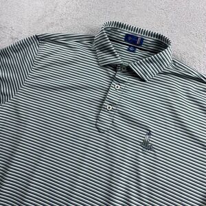 Stitch Golf Mens Polo Shirt M/L Green Navy Striped Lighthouse Performance